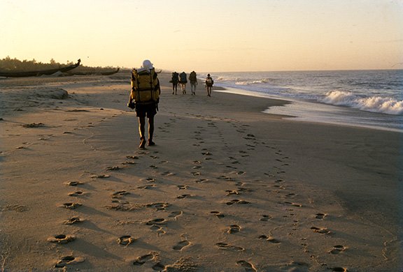 Alleppey (Alapuzha) beach during coastal trek, 1987