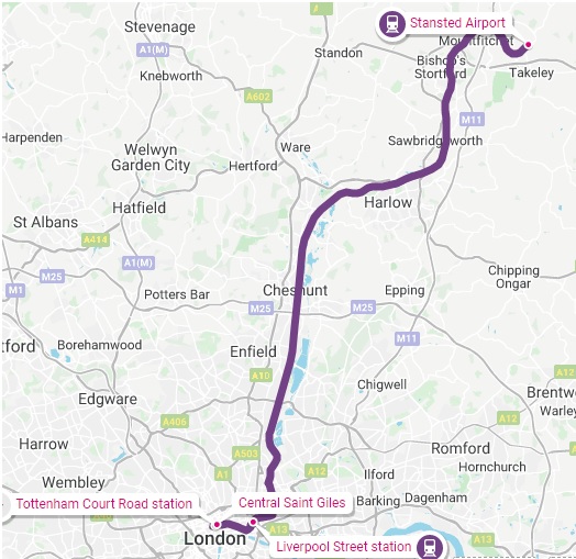 travel from central london to stansted airport